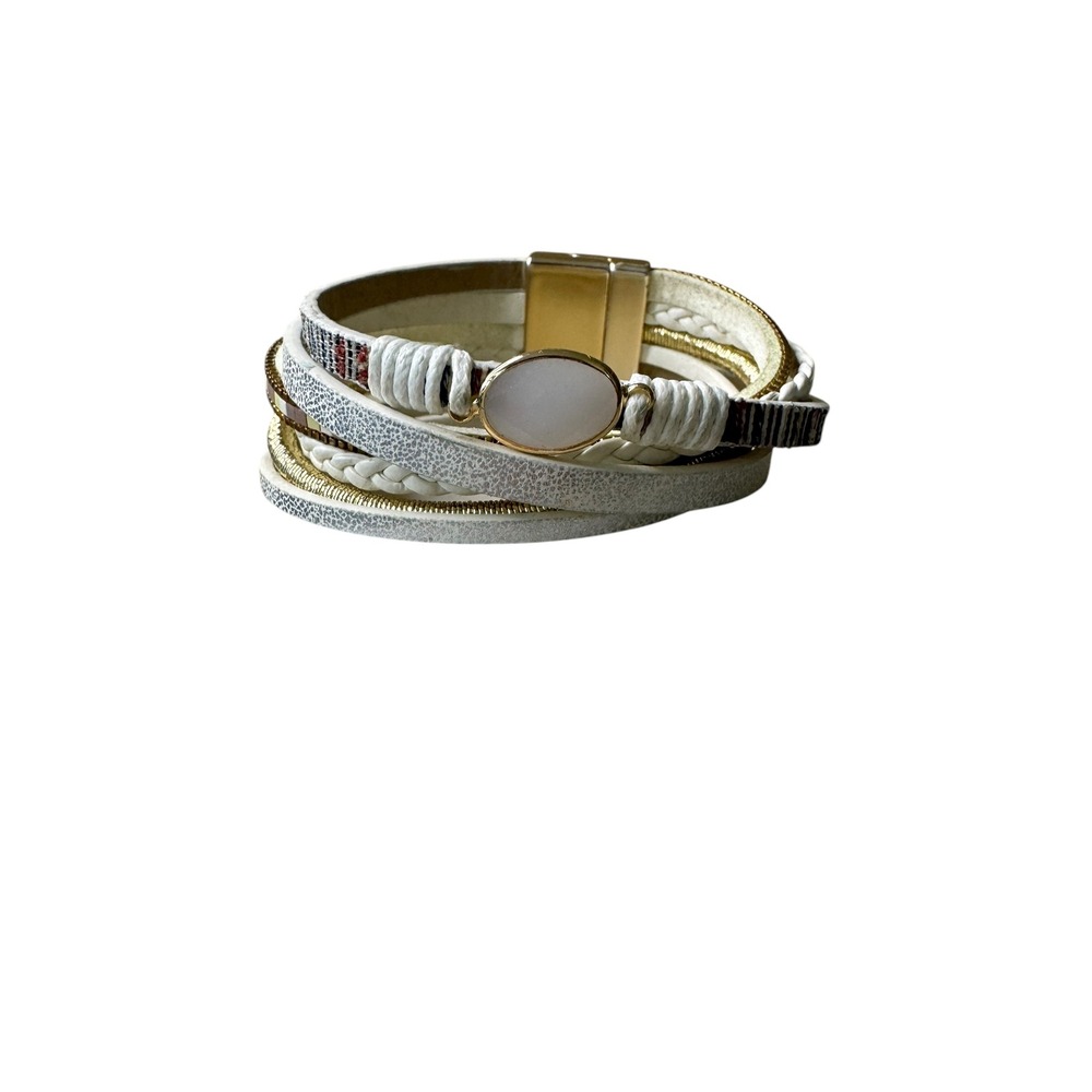 Women's Multi Strand Wrap Leather Bracelet Gold Magnetic Clasp Y2K Vintage